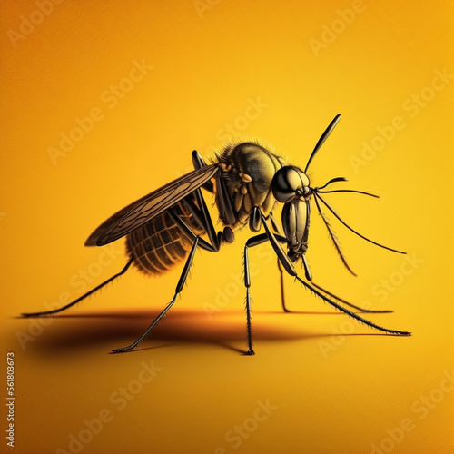 Mosquito on a yellow background. Generative AI.