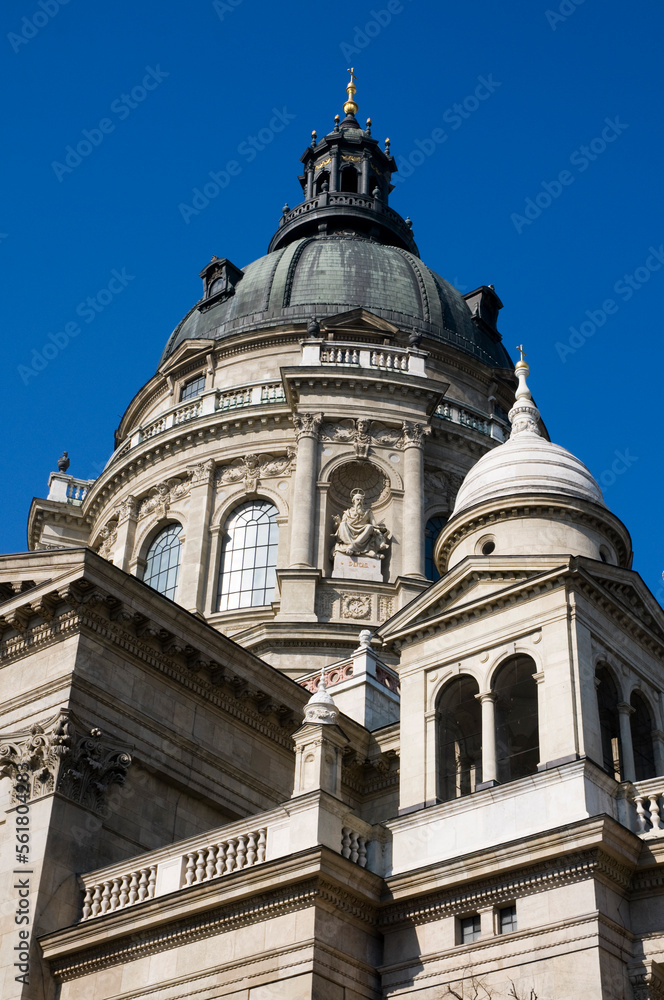 St Stephen's Basilica, Budapest.  Looking up in sunshine. detail.