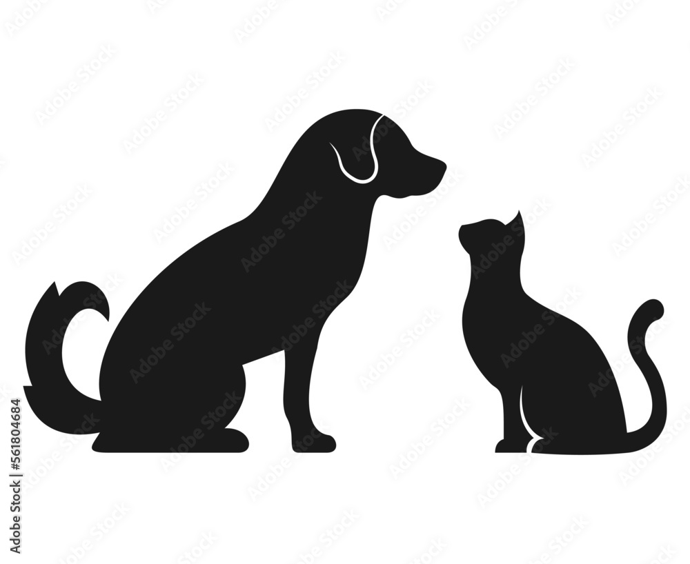 Dog and Cat silhouette and pet shop. Friends Pet symbol vector illustration.