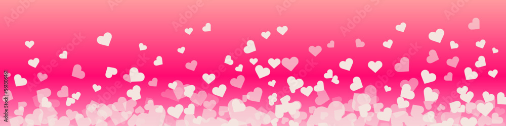 Love valentine background with pink petals of hearts on gradient background. Vector banner, postcard, background.The 14th of February. Vector EPS 10