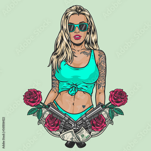Hot armed girl colorful logotype