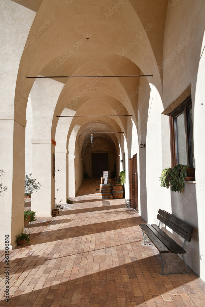 The corridor of the cloister of the medieval monastery of San Magno in the Lazio region, Italy.