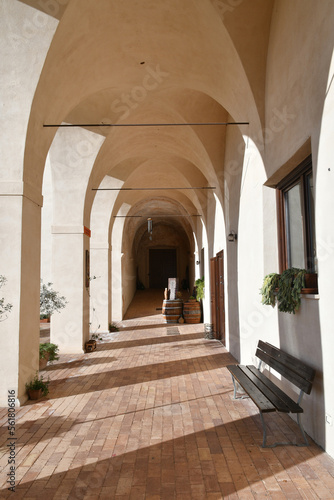 The corridor of the cloister of the medieval monastery of San Magno in the Lazio region, Italy. © Giambattista