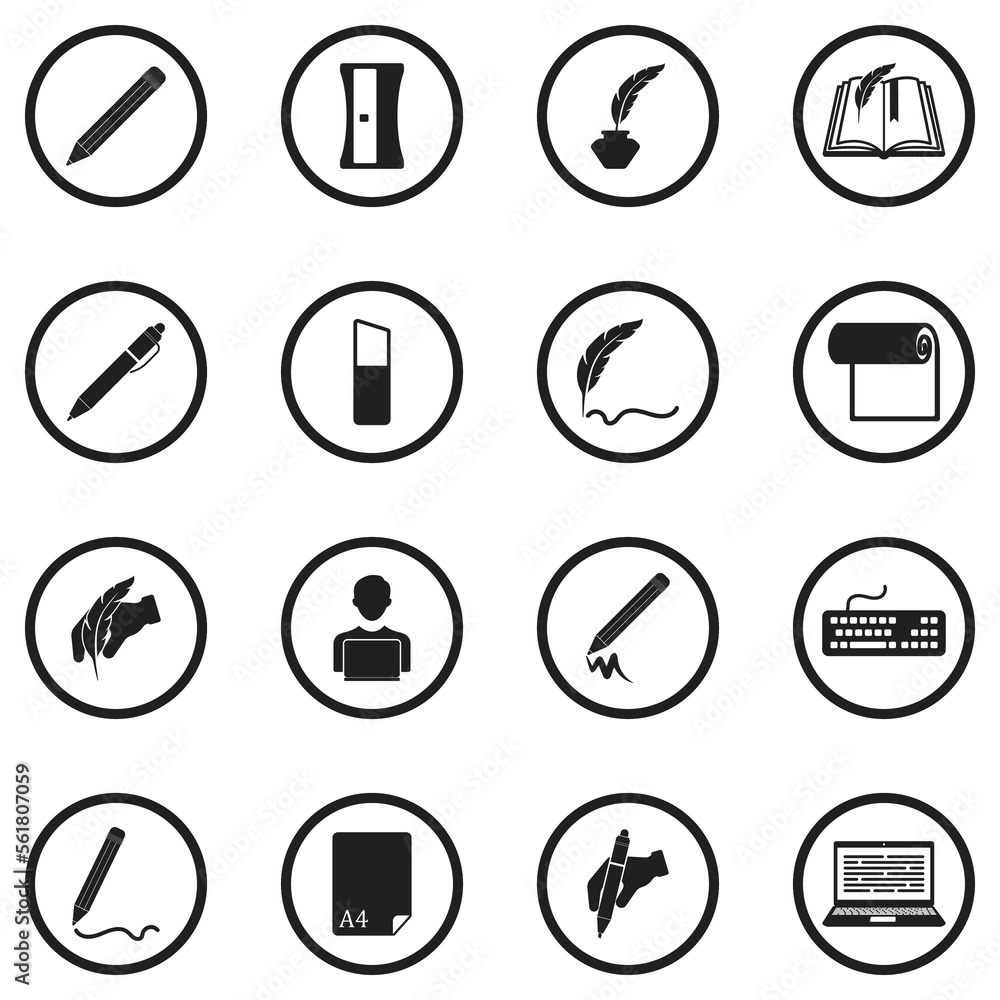 Writing Icons. Black Flat Design In Circle. Vector Illustration. Writing Icons. Black Flat Design In Circle. Vector Illustration.