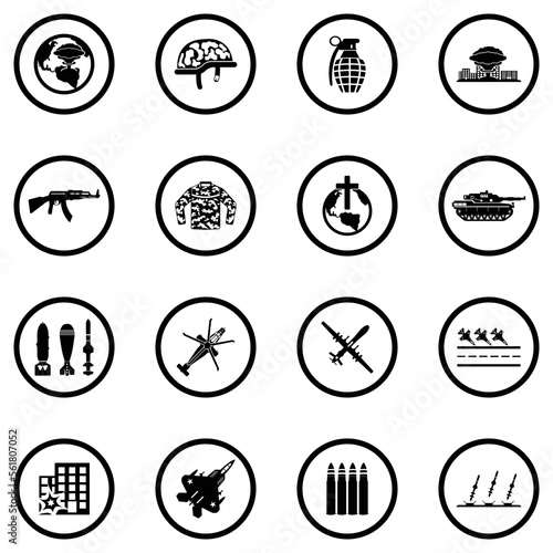 World War Icons. Black Flat Design In Circle. Vector Illustration.