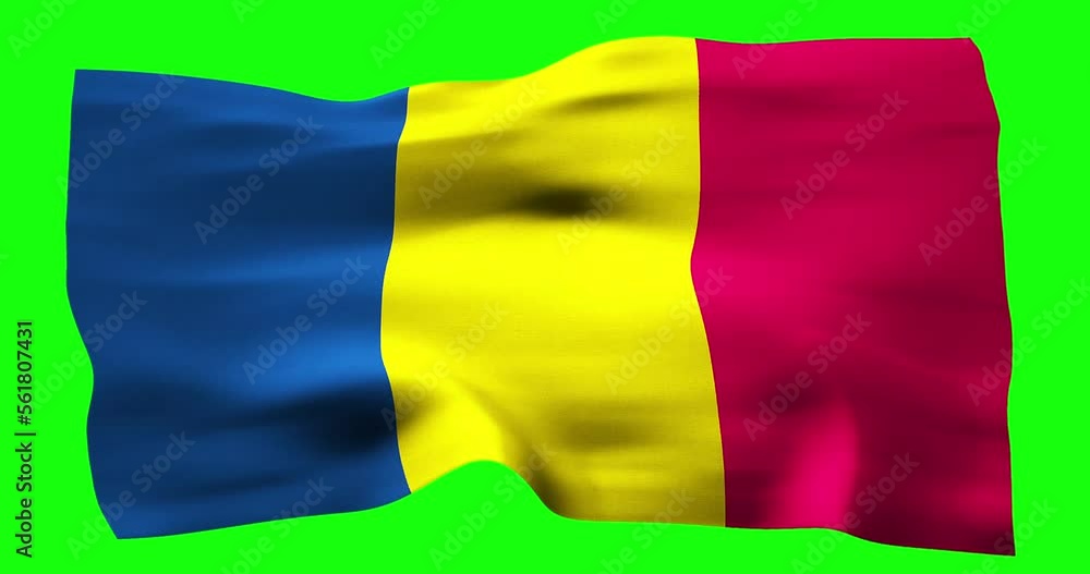 Flag of Chad realistic waving on green screen. Seamless loop animation with high quality Flag of Chad realistic waving on green screen. Seamless loop animation with high quality