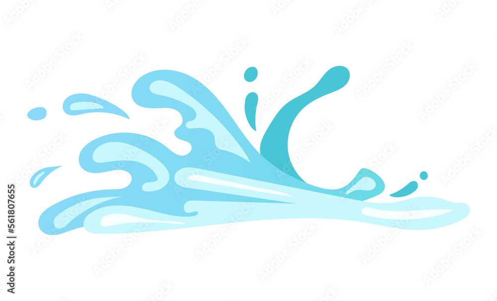 Fresh water effect with flowing sea wave, splashes and drops. Illustration in comic cartoon design Fresh water effect with flowing sea wave, splashes and drops. Illustration in comic cartoon design