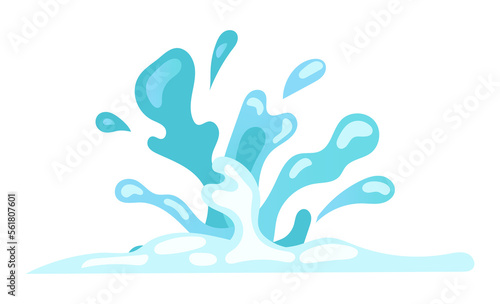 Blue water motion effect with flowing splashes and drops. Illustration in comic cartoon design