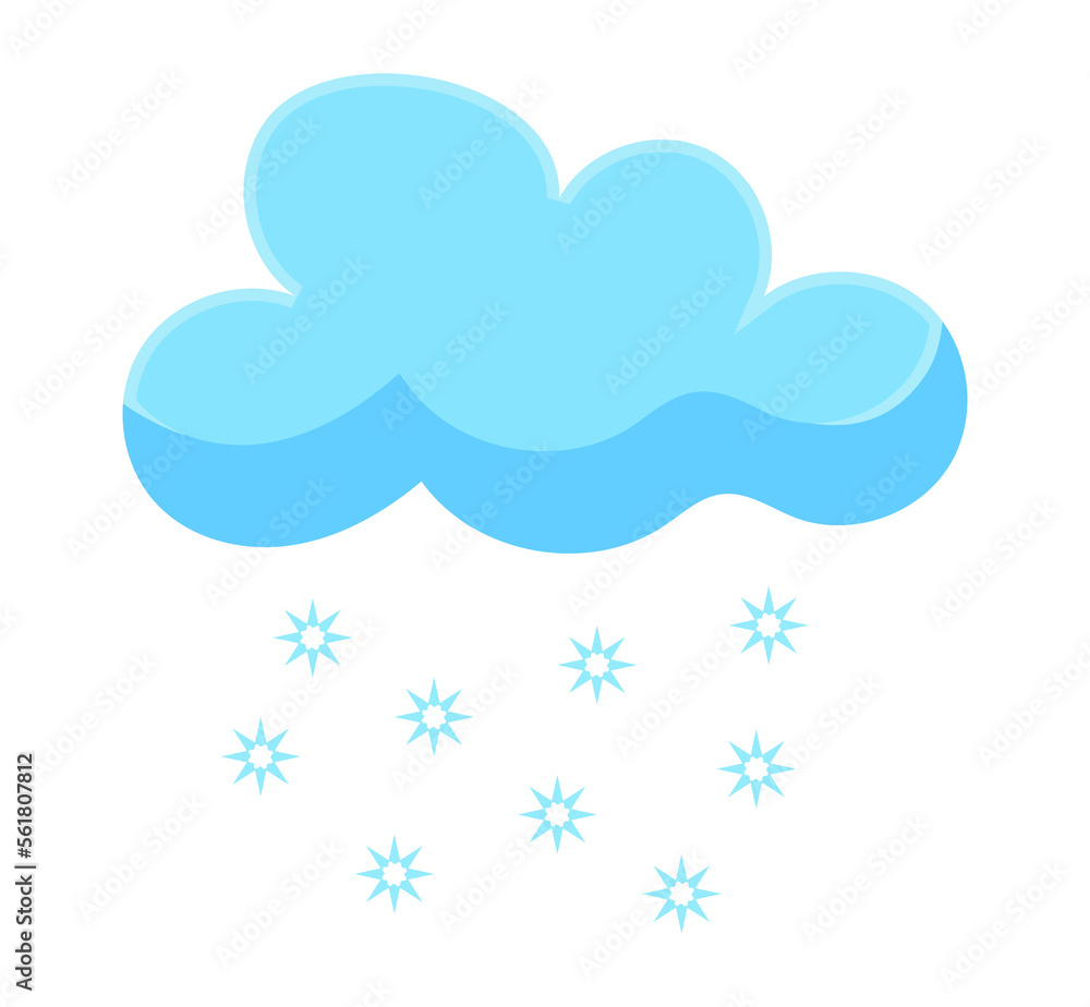 Blue snow cloud and falling snowflakes. Weather forecast element. Illustration in cartoon design Blue snow cloud and falling snowflakes. Weather forecast element. Illustration in cartoon design