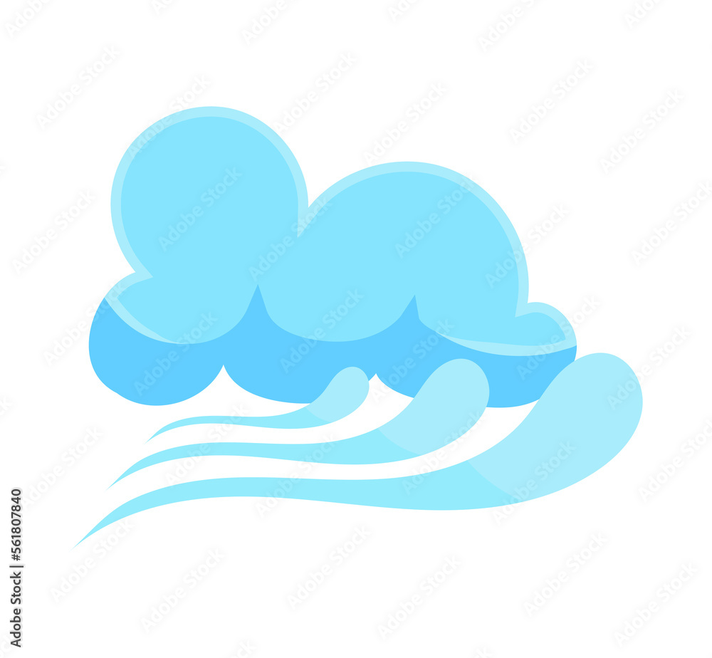 Blue clouds and blowing wind symbol. Weather forecast element. Illustration in cartoon design