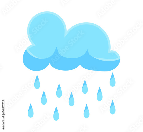 Blue rain cloud and falling drops of rainfall. Weather forecast element. Illustration in cartoon design
