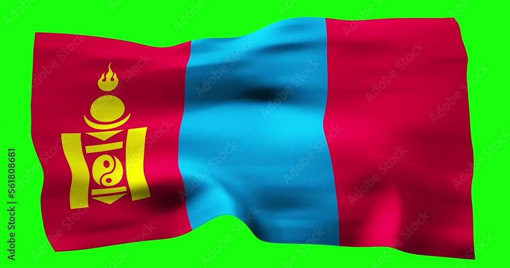Flag of Mongolia realistic waving on green screen. Seamless loop animation with high quality Flag of Mongolia realistic waving on green screen. Seamless loop animation with high quality