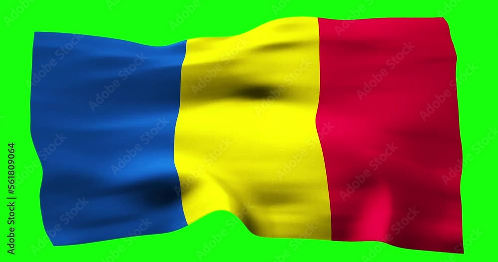 Flag of Romania realistic waving on green screen. Seamless loop animation with high quality Flag of Romania realistic waving on green screen. Seamless loop animation with high quality