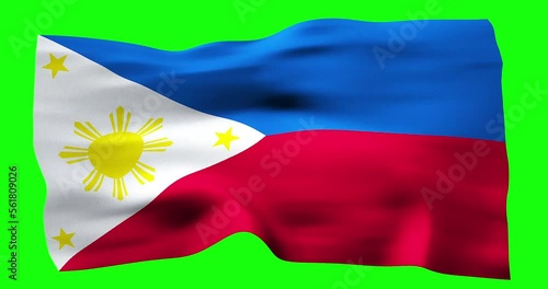 Flag of Philippines realistic waving on green screen. Seamless loop animation with high quality