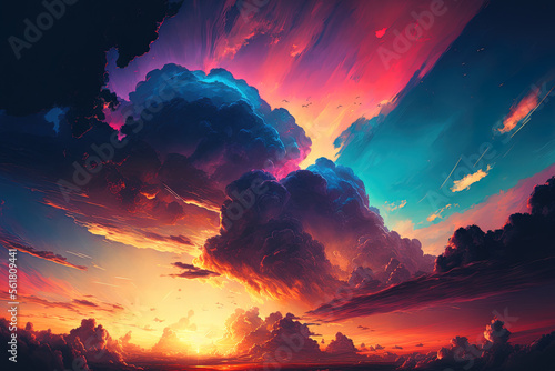 Colourful sky and clouds sunset background. Generative AI