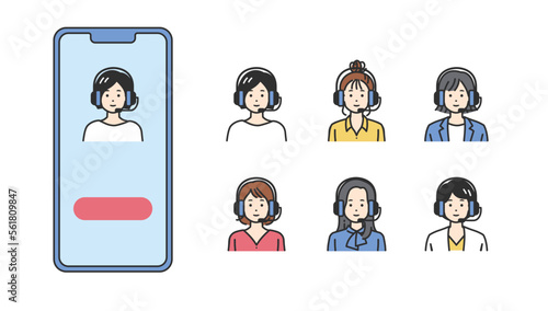 【ヘッドセット】スマートフォンとオフィスカジュアルの女性人物アバター