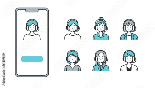 【ヘッドセット】スマートフォンとオフィスカジュアルの女性人物アバター