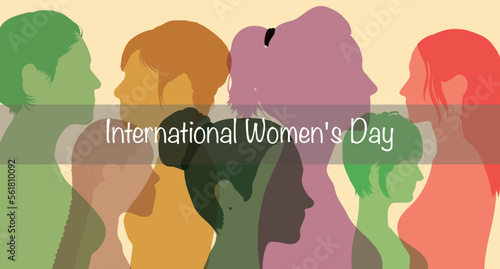 International Women's Day. Group of women of different ages stands together. Group of women from different ethnicities stands together. Flat vector illustration