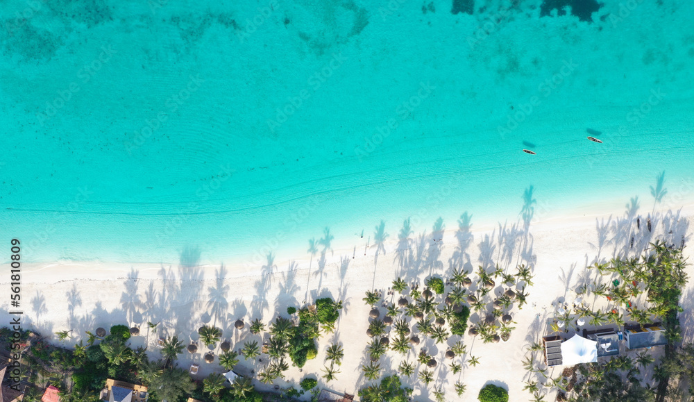 The beautiful tropical Island of Zanzibar aerial view. sea in Zanzibar beach, Tanzania.