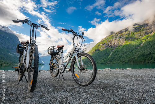 Fototapeta Naklejka Na Ścianę i Meble -  Electric bicycle on the background of nature Norway