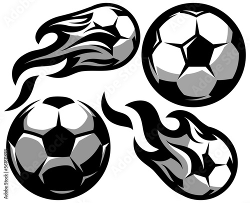 Set of four soccer balls. Vector illustration. Elements or templates for design