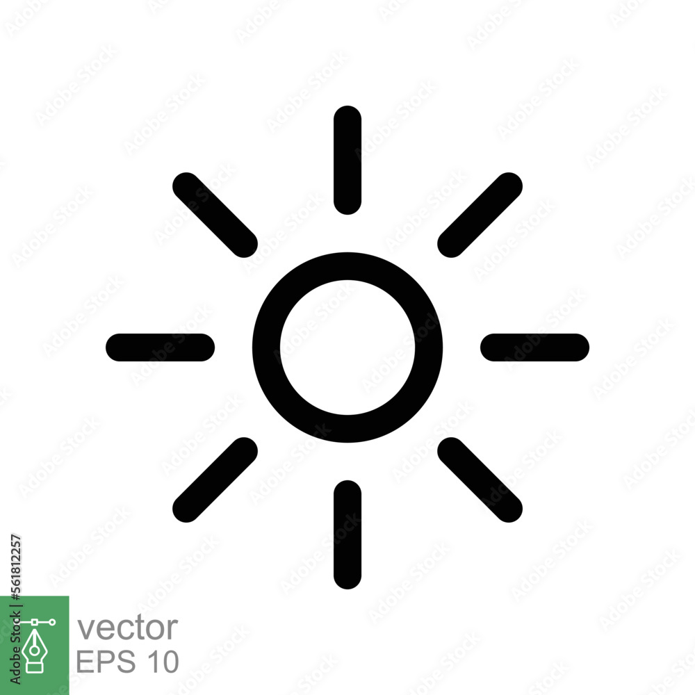Sun icon. Simple outline style. Brightness symbol, intensity setting, bright, light, heat, energy concept. Line vector illustration isolated on white background. EPS 10.