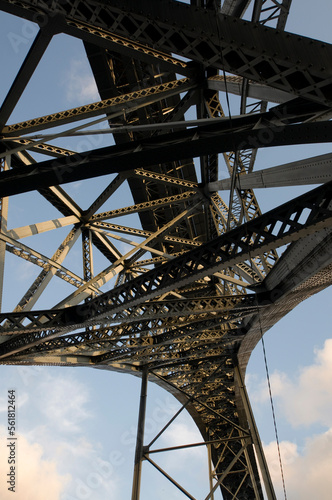Looking up at the Ponte Dom Luis, Bridge in Porto, Portugal © Wildwatertv