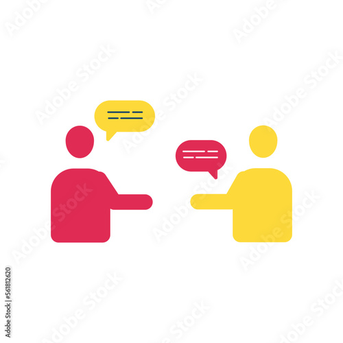 Two abstract people with speech bubbles. Business discussions with team dialogue and debate for productive work and vector communication