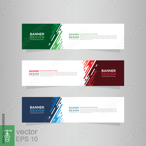 Banner design template. Abstract geometric background design, web header element, layout concept. Green, orange, red, blue color. Vector EPS 10.