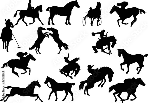 Foto Fourteen horse silhouettes. Vector illustration