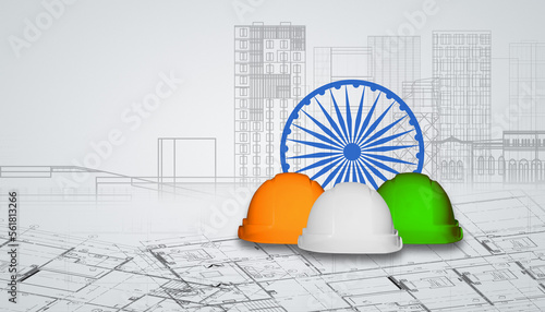 Fotografia Tri-color construction caps, Republic day special, republic day india and 26 january art