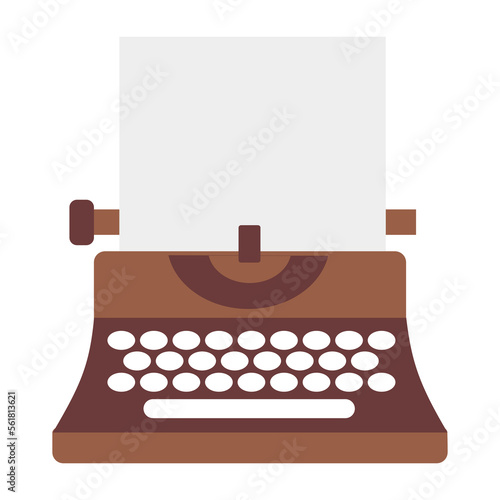 Typewriter with sheet. Retro symbol of writer and journalist with mechanical keyboard for inspired creative work and vector entertainment
