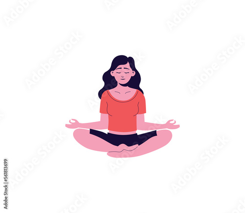 Beautiful woman in lotus position. Harmony relaxing practice for meditation and calming down from life and work vector problems