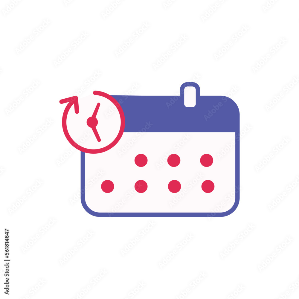 Deadline and productive work time. Desk calendar with clock as symbol of professional business strategy planning and setting vector tasks Deadline and productive work time. Desk calendar with clock as symbol of professional business strategy planning and setting vector tasks