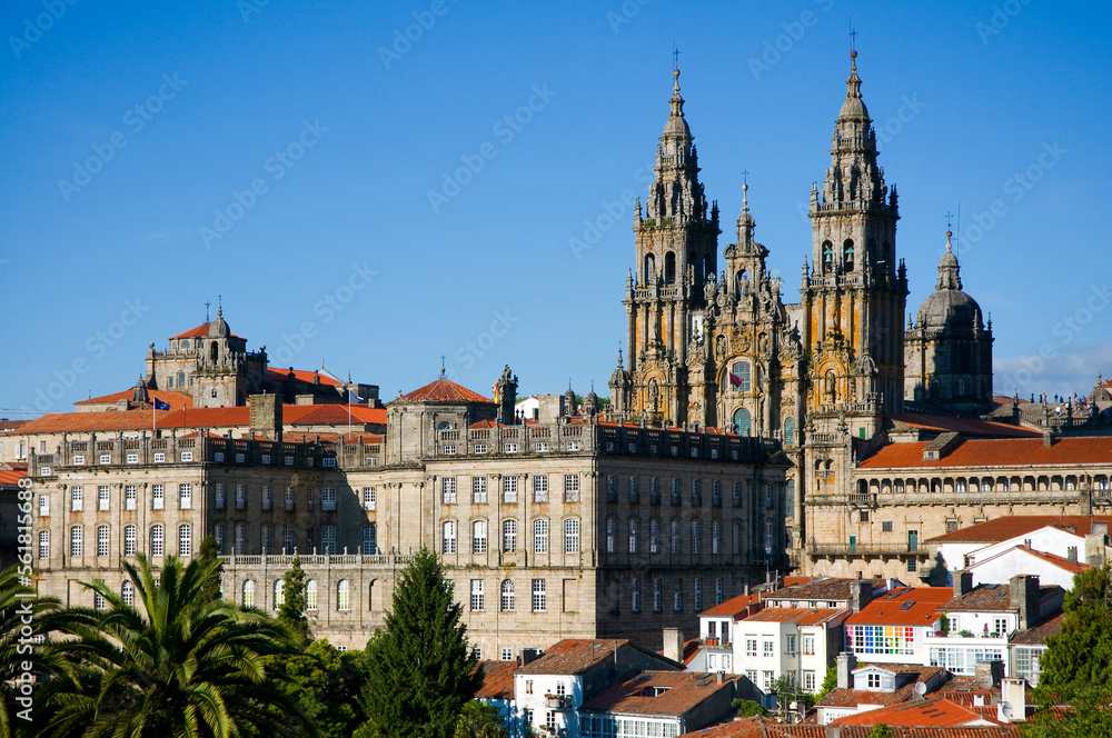 Fototapeta premium Santiago de Compostela cathedral dominating the skyline of the city.