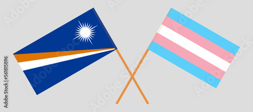 Crossed flags of Marshall Islands and Transgender Pride. Official colors. Correct proportion