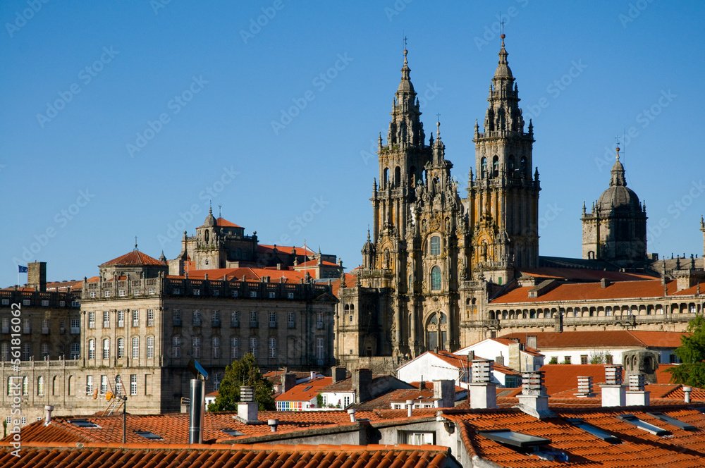 Fototapeta premium Santiago de Compostela cathedral dominating the skyline of the city.