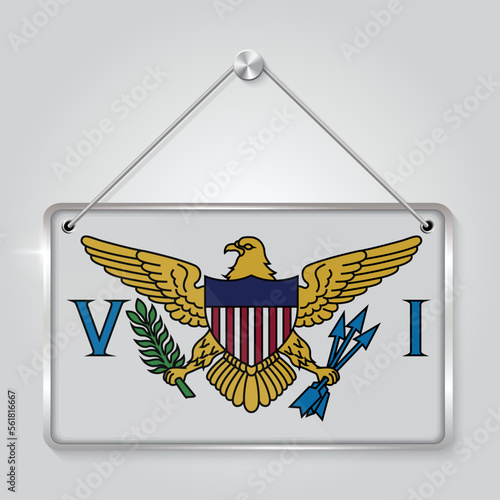 Flag of United States Virgin Islands. The symbol of the state in the pennant hanging on the rope, rectangle hanging. Vector Illustration EPS10.