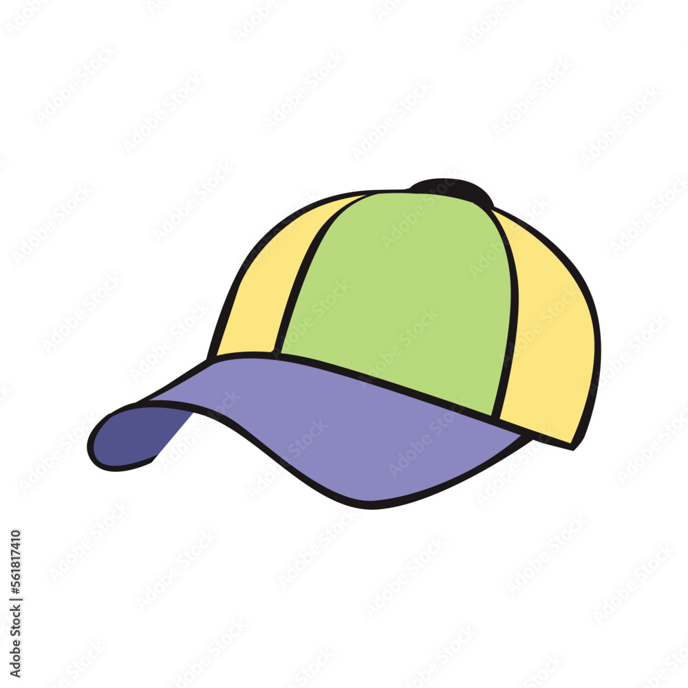 Baseball color cap. Fashionable hat with sun purple visor for sports and wear in everyday vector life Baseball color cap. Fashionable hat with sun purple visor for sports and wear in everyday vector life