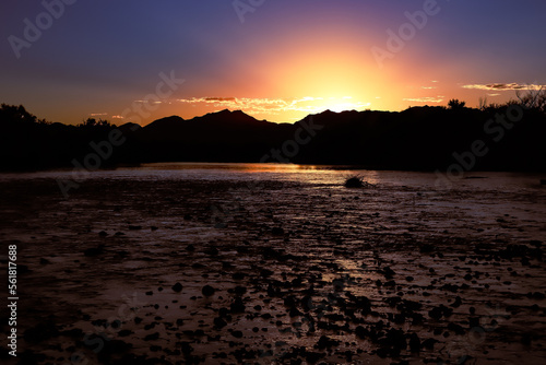 Arizona's Salt River at Sunrise, with Four Peaks Mountain Range in the background