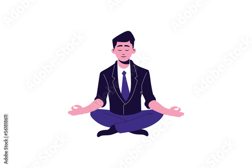Male businessman in lotus position. Harmonious relaxing practice for meditation and calming down from life and work vector problems
