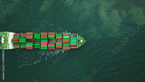 container ship transporting cargo logistics import export goods international around the world including Asia Pacific and Europe, global business and industry 