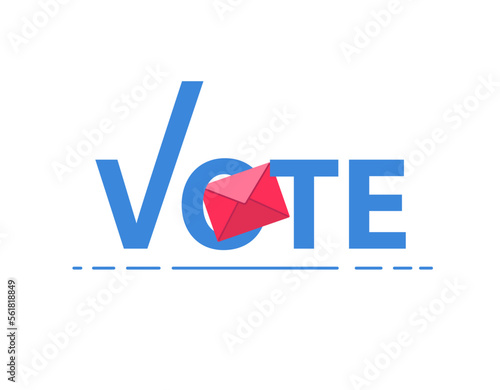 concept Vote by mail. Icon red envelope with blue word Vote.