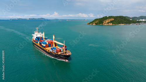 container cargo ship, import export commerce business and industry service logistic transportation International by container cargo ship in open sea, 