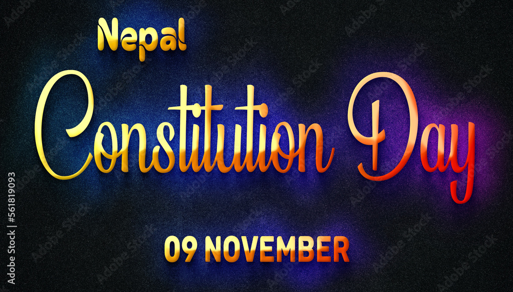Happy Constitution Day of Nepal, 09 November. World National Days Neon Text Effect Happy Constitution Day of Nepal, 09 November. World National Days Neon Text Effect