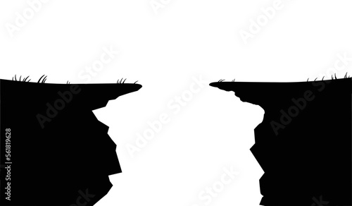Fault and cliff in center of road. Malfunction and disaster with collapsing crisis and graphic damage with vector destruction