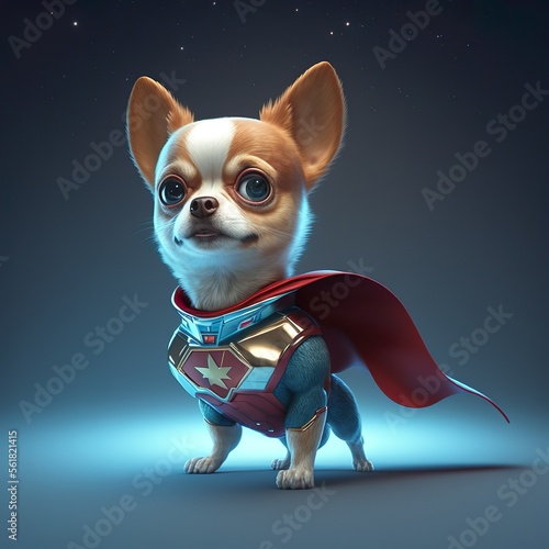 Il piccolo supereroe: immagine di un chihuahua in costume da supereroe photo