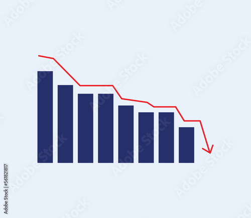 Falling financial chart. Economic collapse and bankruptcy with decline in financial investment and stock vector recessions