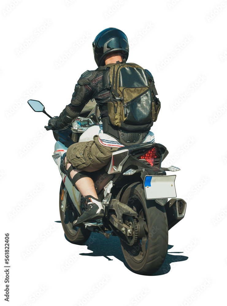 motorcyclist isolated on a white background. rear view motorcyclist isolated on a white background. rear view