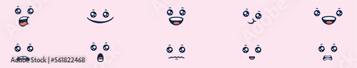 Kawaii face emotions set. Sad and delighted with bright emoji experience and joyful vector funny smile